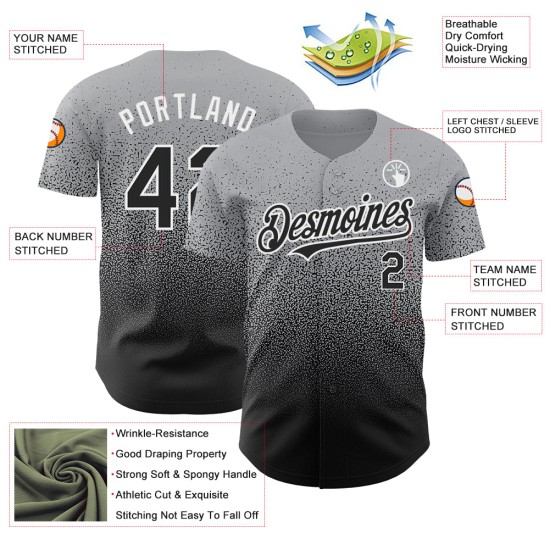 Maglia da baseball personalizzata Fade Authentic Gray Fashion nera e bianca Maglia da baseball personalizzata Fade Authentic Gray Fashion nera e bianca