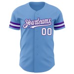Maglia da baseball autentica bianca e viola, blu, personalizzata Maglia da baseball autentica bianca e viola, blu, personalizzata