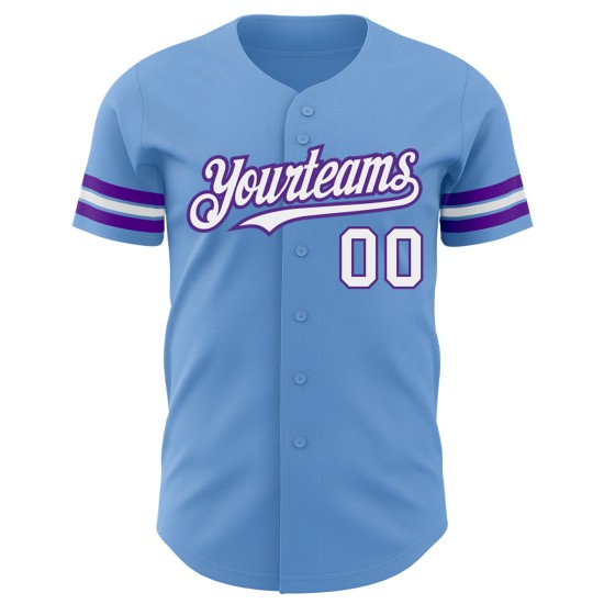 Maglia da baseball autentica bianca e viola, blu, personalizzata Maglia da baseball autentica bianca e viola, blu, personalizzata