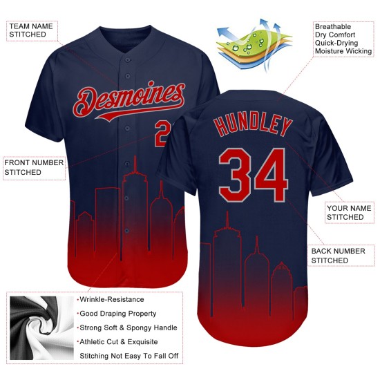 Maglia da baseball Boston Custom Fade Authentic Edition rosso-grigio, moda 3D, blu navy, città Maglia da baseball Boston Custom Fade Authentic Edition rosso-grigio, moda 3D, blu navy, città