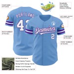 Maglia da baseball autentica bianca e viola, blu, personalizzata Maglia da baseball autentica bianca e viola, blu, personalizzata