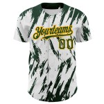 Maglia da baseball personalizzata 3D bianca con motivo astratto, autentica, verde-oro Maglia da baseball personalizzata 3D bianca con motivo astratto, autentica, verde-oro