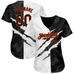 Maglia da baseball autentica con motivo graffiato, 3D personalizzata, graffiti neri e arancioni Maglia da baseball autentica con motivo graffiato, 3D personalizzata, graffiti neri e arancioni