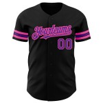 Maglia da baseball personalizzata nera viola-rosa autentica Maglia da baseball personalizzata nera viola-rosa autentica