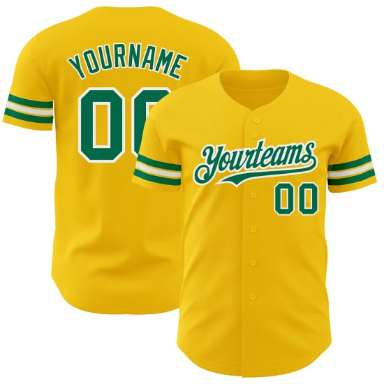 Maglia da baseball autentica personalizzata gialla Kelly Green-White Maglia da baseball autentica personalizzata gialla Kelly Green-White