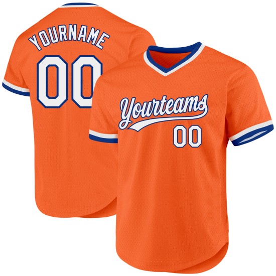 Maglia da baseball arancione retrò personalizzata, bianca e blu autentica Maglia da baseball arancione retrò personalizzata, bianca e blu autentica