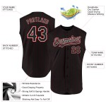 Maglia da baseball personalizzata senza maniche, rossa, bianca, autentica, a righe nere Maglia da baseball personalizzata senza maniche, rossa, bianca, autentica, a righe nere
