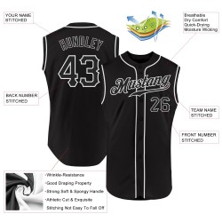 Maglia da baseball personalizzata autentica nera-bianca senza maniche