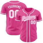 Maglia da baseball a righe rosa e bianca, autentica, personalizzata Maglia da baseball a righe rosa e bianca, autentica, personalizzata