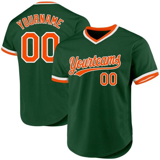 Maglia da baseball retrò arancione-bianca personalizzata verde autentica Maglia da baseball retrò arancione-bianca personalizzata verde autentica