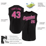 Maglia da baseball rosa-bianca personalizzata nera senza maniche, autentica Maglia da baseball rosa-bianca personalizzata nera senza maniche, autentica