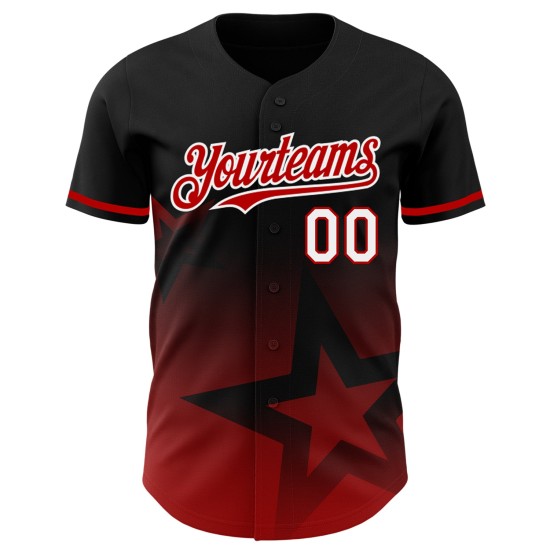 Maglia autentica Twinkle personalizzata rossa e bianca con motivo a stella sfumata in stile baseball nero, design 3D Maglia autentica Twinkle personalizzata rossa e bianca con motivo a stella sfumata in stile baseball nero, design 3D