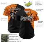 Maglia da baseball autentica con ragnatela, motivo Bay, nera, arancione e bianca, personalizzata