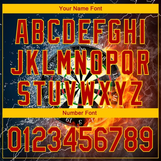 Maglia da baseball personalizzata con motivo fiamma rosso-oro, freccetta nera 3D, autentica Maglia da baseball personalizzata con motivo fiamma rosso-oro, freccetta nera 3D, autentica