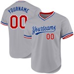 Maglia da baseball personalizzata, retrò, autentica, grigia, rossa e blu Maglia da baseball personalizzata, retrò, autentica, grigia, rossa e blu