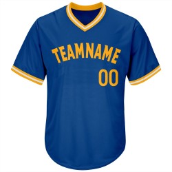 Maglia personalizzata autentica da baseball retrò in maglia a coste Royal bianco-oro