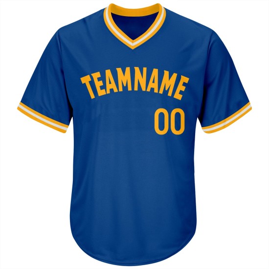 Maglia personalizzata autentica da baseball retrò in maglia a coste Royal bianco-oro Maglia personalizzata autentica da baseball retrò in maglia a coste Royal bianco-oro