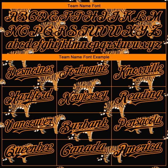 Maglia da baseball 3D con motivo personalizzato Bay Orange Black Tiger Design autentico Maglia da baseball 3D con motivo personalizzato Bay Orange Black Tiger Design autentico