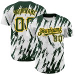 Maglia da baseball personalizzata 3D bianca con motivo astratto, autentica, verde-oro Maglia da baseball personalizzata 3D bianca con motivo astratto, autentica, verde-oro