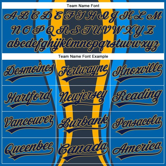 Maglia da baseball autentica blu navy e oro antico, design laterale personalizzato in 3D, motivo a strisce reali Maglia da baseball autentica blu navy e oro antico, design laterale personalizzato in 3D, motivo a strisce reali