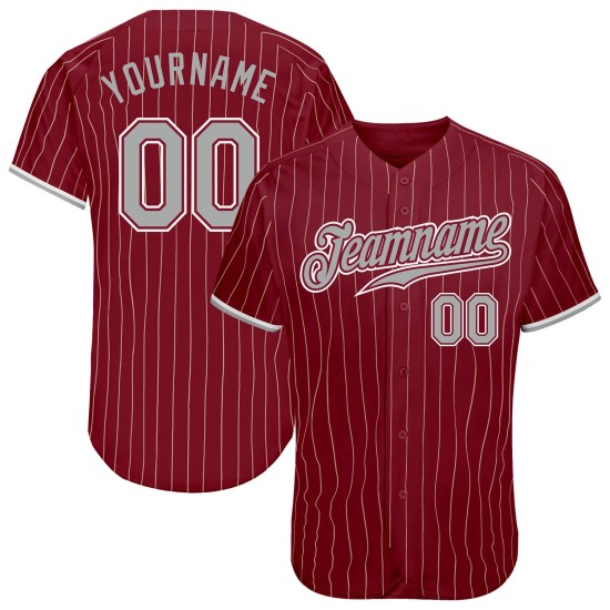Maglia da baseball personalizzata autentica con righe color crema, grigio-bianco cremisi Maglia da baseball personalizzata autentica con righe color crema, grigio-bianco cremisi