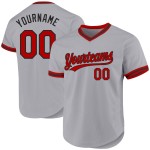 Maglia da baseball grigia personalizzata rosso-nera, stile retrò Maglia da baseball grigia personalizzata rosso-nera, stile retrò