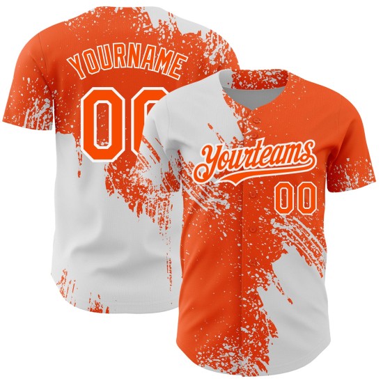 Maglia arancione con pennellate, design autentico personalizzato, modello astratto bianco da baseball 3D Maglia arancione con pennellate, design autentico personalizzato, modello astratto bianco da baseball 3D