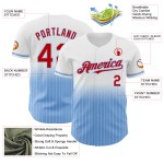 Maglia da baseball a righe bianche sbiadite, autentica, personalizzata, blu, rosso chiaro Maglia da baseball a righe bianche sbiadite, autentica, personalizzata, blu, rosso chiaro