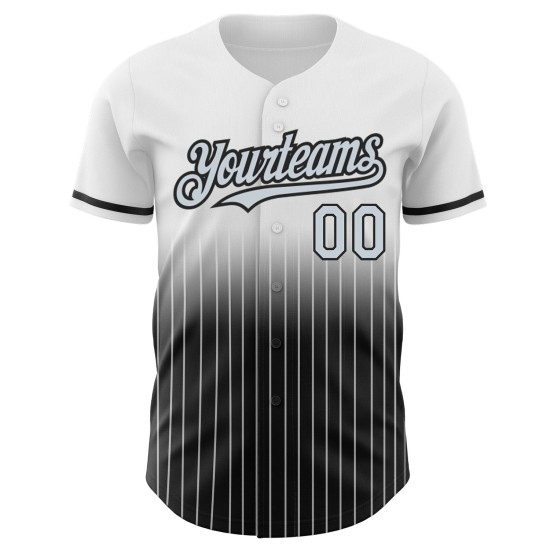 Maglia da baseball autentica, argento-nera, bianca, personalizzata, con righe sfumate Maglia da baseball autentica, argento-nera, bianca, personalizzata, con righe sfumate