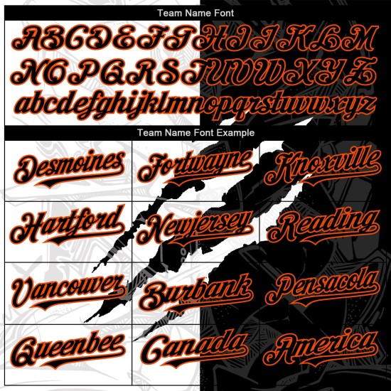 Maglia da baseball autentica con motivo graffiato, 3D personalizzata, graffiti neri e arancioni Maglia da baseball autentica con motivo graffiato, 3D personalizzata, graffiti neri e arancioni