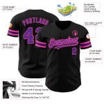 Maglia da baseball personalizzata nera viola-rosa autentica Maglia da baseball personalizzata nera viola-rosa autentica