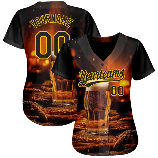 Maglia da baseball Day Design Nero Giallo Autentico Birra Internazionale Modello Personalizzato 3D