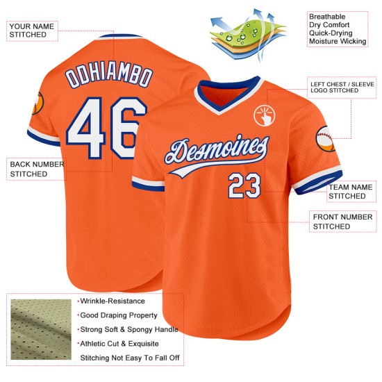 Maglia da baseball arancione retrò personalizzata, bianca e blu autentica Maglia da baseball arancione retrò personalizzata, bianca e blu autentica