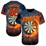 Maglia da baseball personalizzata con motivo fiamma rosso-oro, freccetta nera 3D, autentica Maglia da baseball personalizzata con motivo fiamma rosso-oro, freccetta nera 3D, autentica