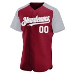 Maglia da baseball autentica, maniche raglan, colore bianco-grigio cremisi, personalizzata Maglia da baseball autentica, maniche raglan, colore bianco-grigio cremisi, personalizzata