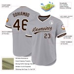 Maglia da baseball grigia autentica marrone-bianca personalizzata Maglia da baseball grigia autentica marrone-bianca personalizzata